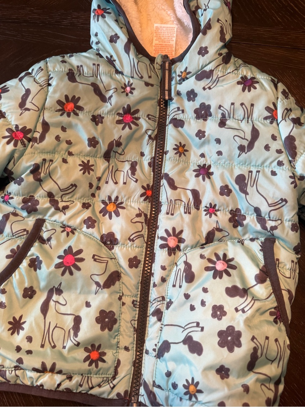 Cat & Jack Baby Jacket puffer reversible fleece unicorn print size 2T - Picture 5 of 6